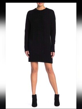 Skull Cashmere Black Long-Sleeve Crewneck Sweater Dress
